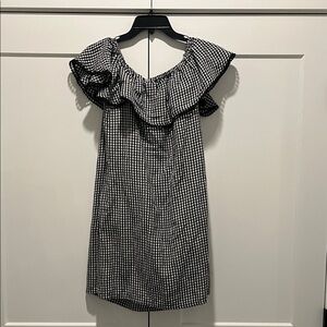 NWT - Tommy Bahama Black and White Gingham Off-Shoulder Ruffle Dress